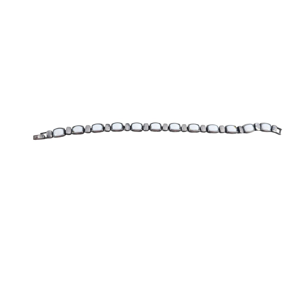 Lois Hill Bracelet Womens 7.5 Sterling Silver MOP Cushion Link Oxidized EUC